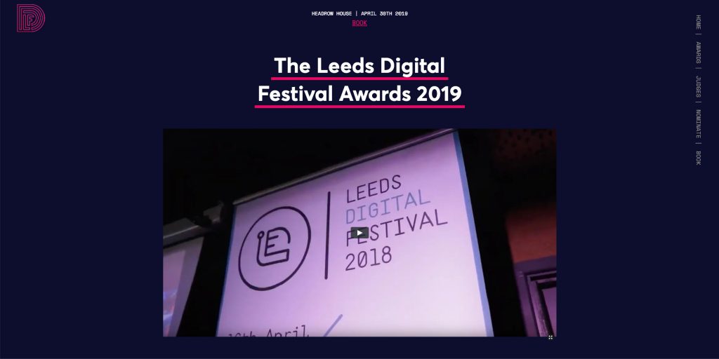 screenshot of the Leeds Digital Awards website