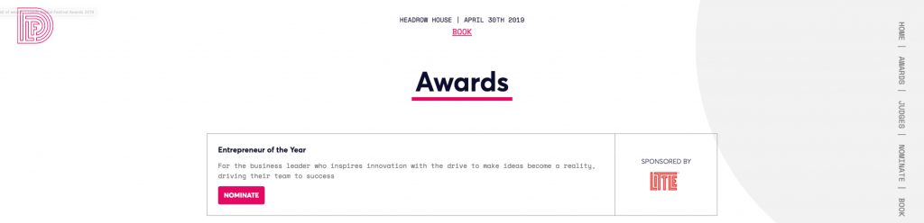Screenshot of the award being sponsored by LITTLE at this year's Leeds Digital Festival Award website